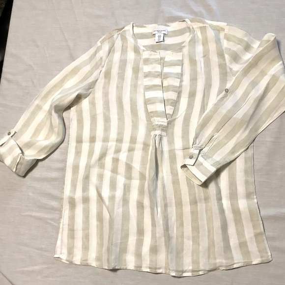 ANTIBES Blanc striped 100% linen shirt. Size M. - Picture 2 of 5